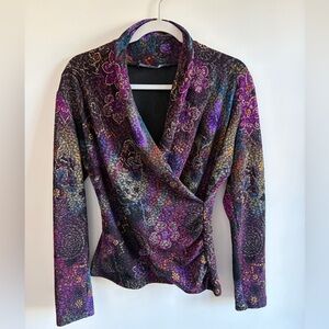 VTG 90s Chadwicks Dark Floral Purple Wrap Blouse (M) Forest Fairy Grunge